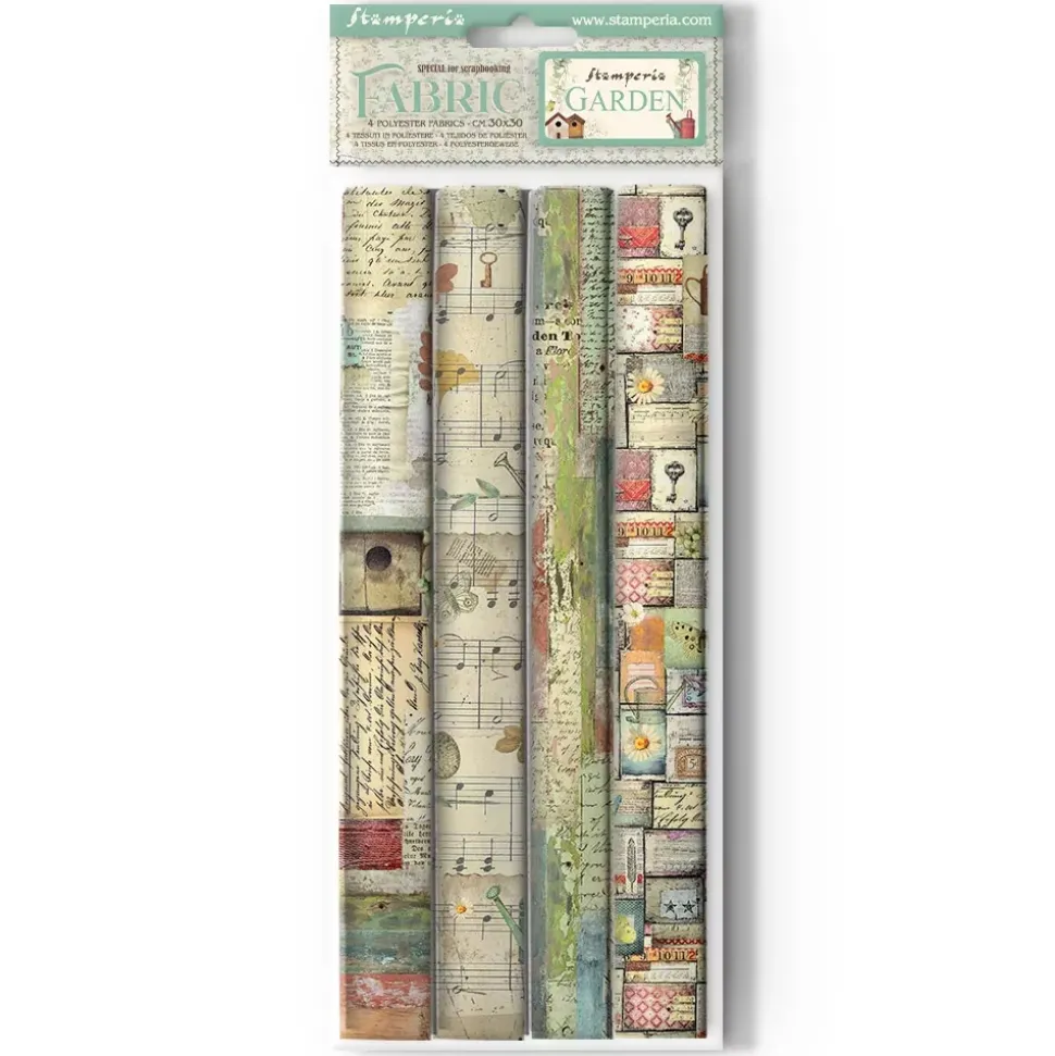 SUPER OFERTA **30%** Set 4 hojas de tela Fabric Garden Stamperia 30x30cm