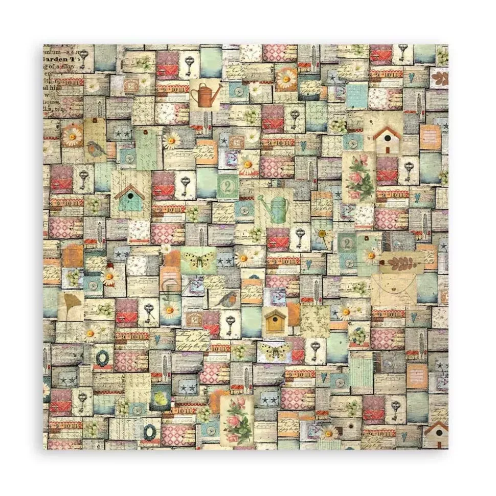 SUPER OFERTA **30%** Set 4 hojas de tela Fabric Garden Stamperia 30x30cm