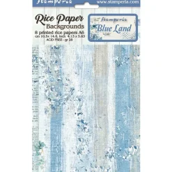SUPER OFERTA **40%** Set 8 papeles de arroz Backgrounds Blue Land Stamperia 10x15cm