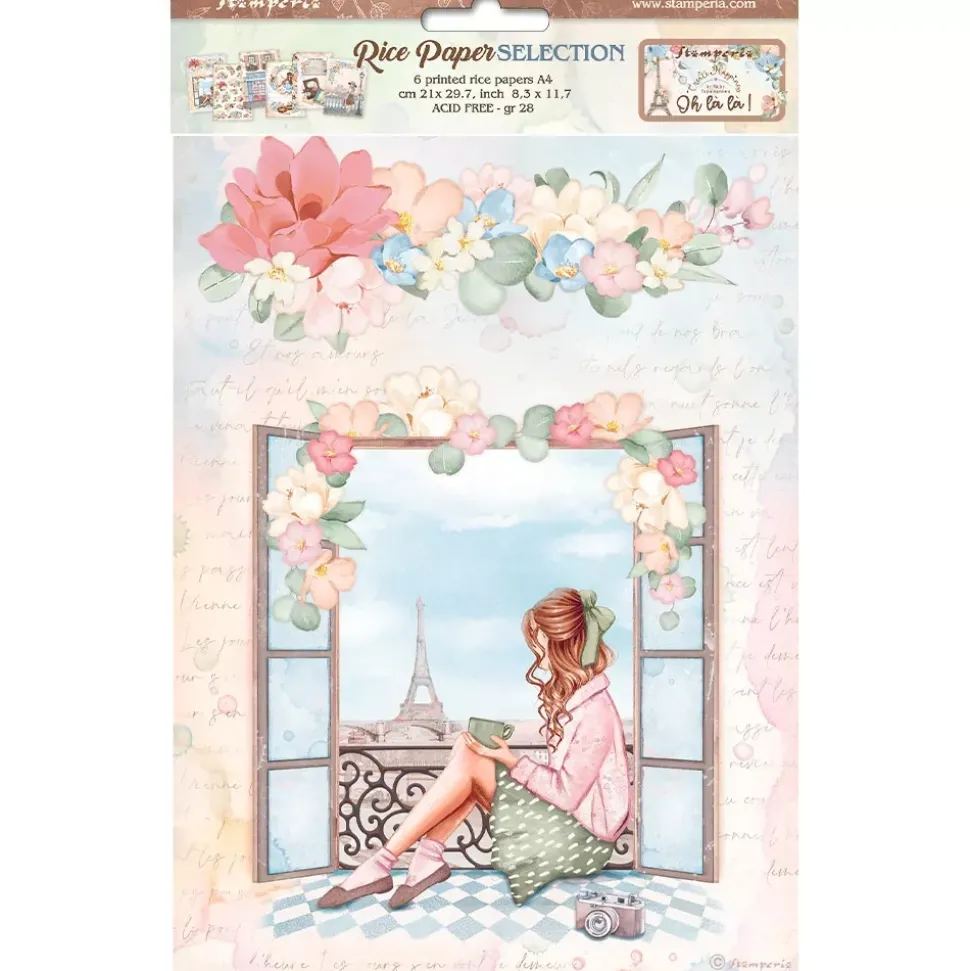 SUPER OFERTA **40%** Set 6 papeles de arroz Oh là là! Stamperia 21x29cm