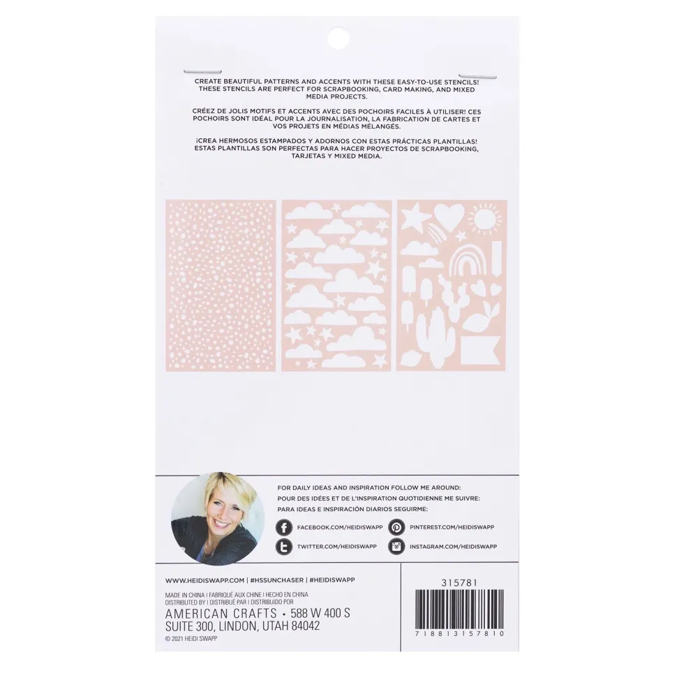 SUPER OFERTA **60%** Set 3 Stencils Sun Chaser Heidi Swapp