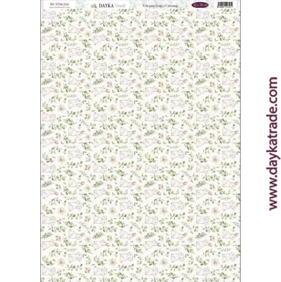 Tela DTXM-2101 Flores y Conejos En Comunión con la Naturaleza 32x70cm