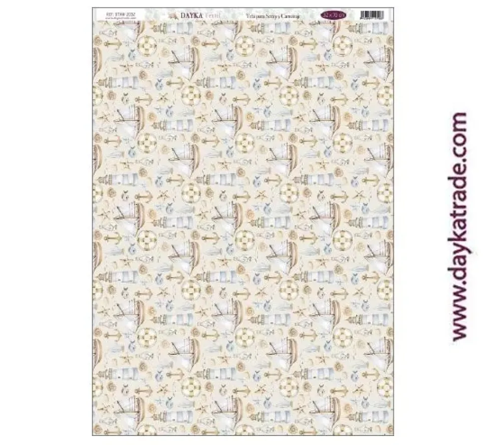Tela DTXM-2032 Patrón Fondo Barcos Bendiciones Dayka 33x70cm
