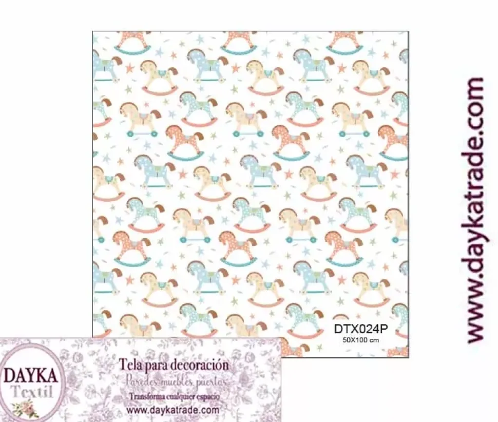 Tela para Decoración #24 Caballitos azules 50x100cm. Dayka