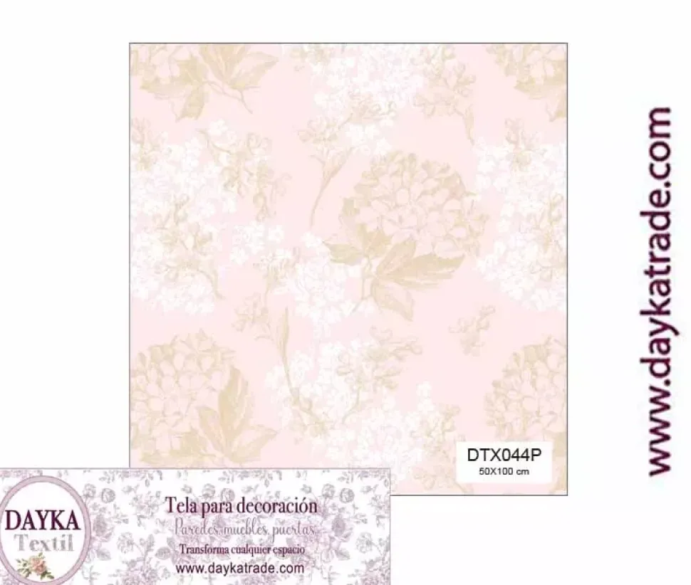 Tela para Decoración #44 Flores rosas y amarillas con hojas verdes 50x100cm. Dayka