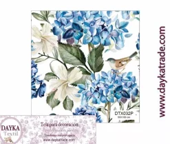 Tela para Decoración #32 Hortensias y pájaros 50x100cm. Dayka