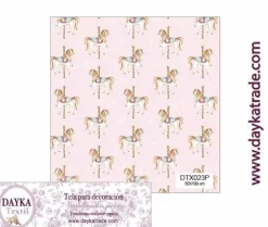 Tela para Decoración #23 Caballitos carrusel rosa 50X100cm. Dayka