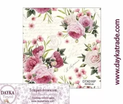 Tela para Decoración #16 Flores rosas con escritos 50x100cm. Dayka