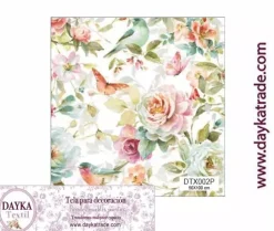 Tela para Decoración #02 Flores con pájaros 50x100cm. Dayka