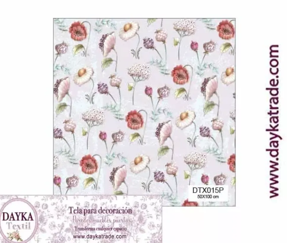 Tela para Decoración #15 Flores silvestres con fondo morado 50x100cm. Dayka