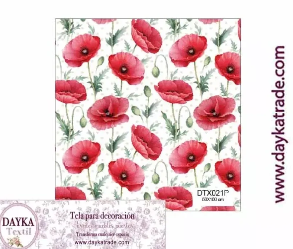 Tela para Decoración #21 Flores amapolas rojas 50x100cm. Dayka