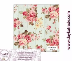 Tela para Decoración #47 Flores sobre tabla de madera verde 50x100cm.Dayka