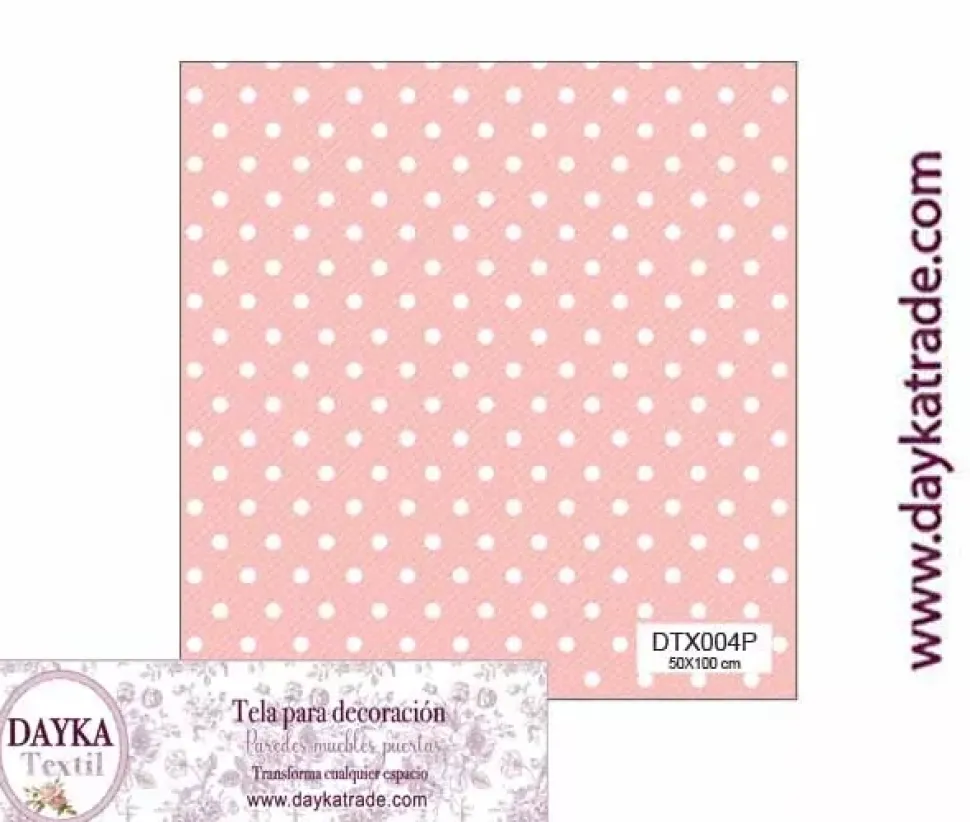 Tela para Decoración #04 Puntos o topos con fondo rosa 50x100cm. Dayka