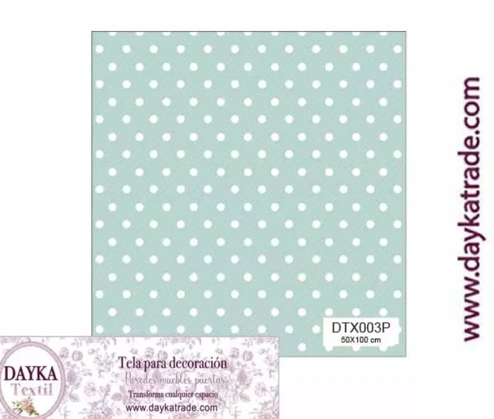 Tela para Decoración #03 Puntos o topos con fondo aguamarina 50x100cm. Dayka