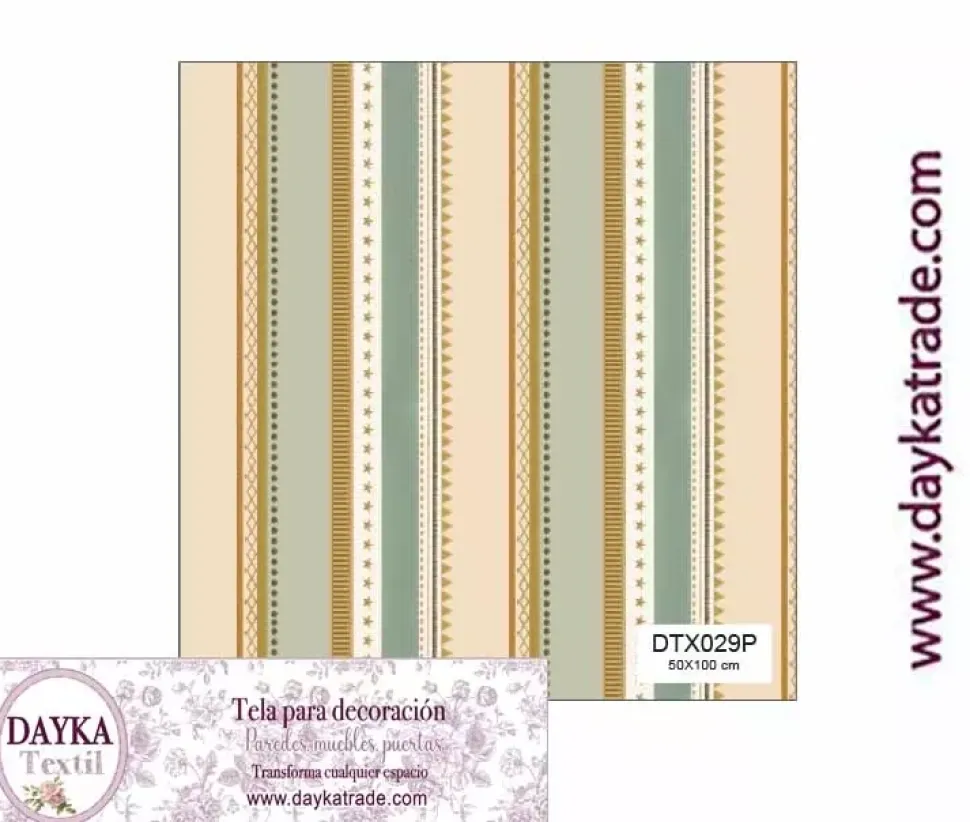 Tela para Decoración #29 Rayas beige y turquesa 50x100cm. Dayka