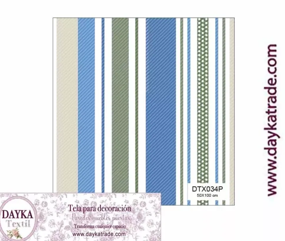 Tela para Decoración #34 Rayas azules, verde y beige 50x100cm. Dayka