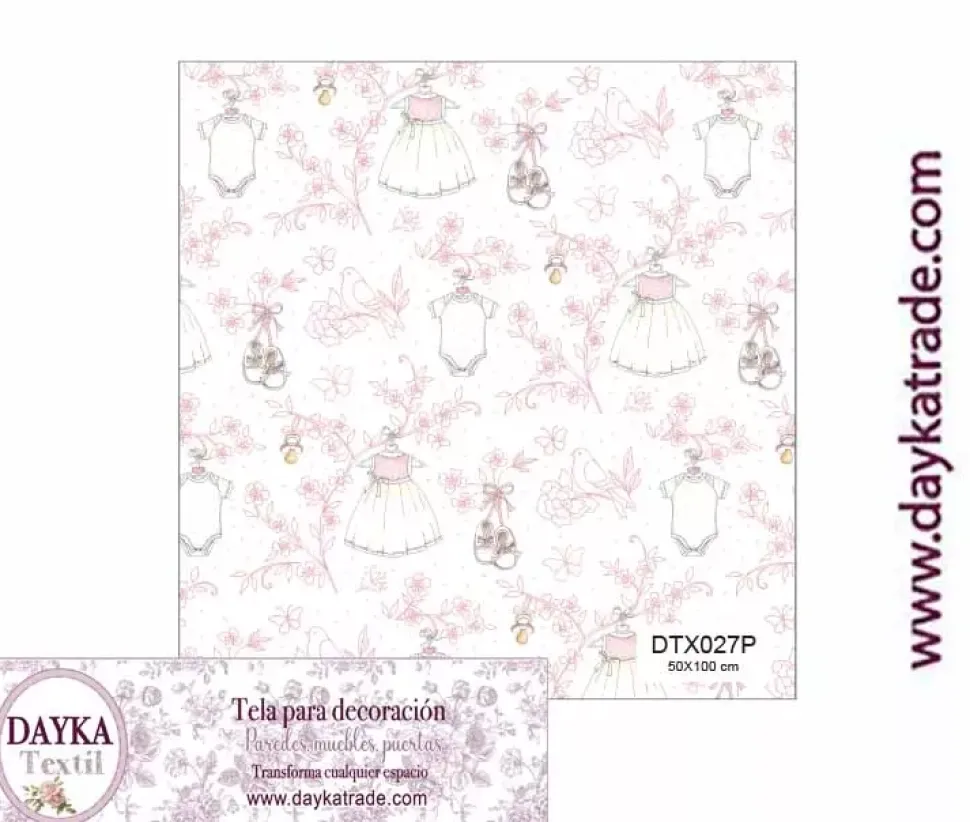 Tela para Decoración #27 Ropa de bebé y chupetes rosa 50x100cm. Dayka