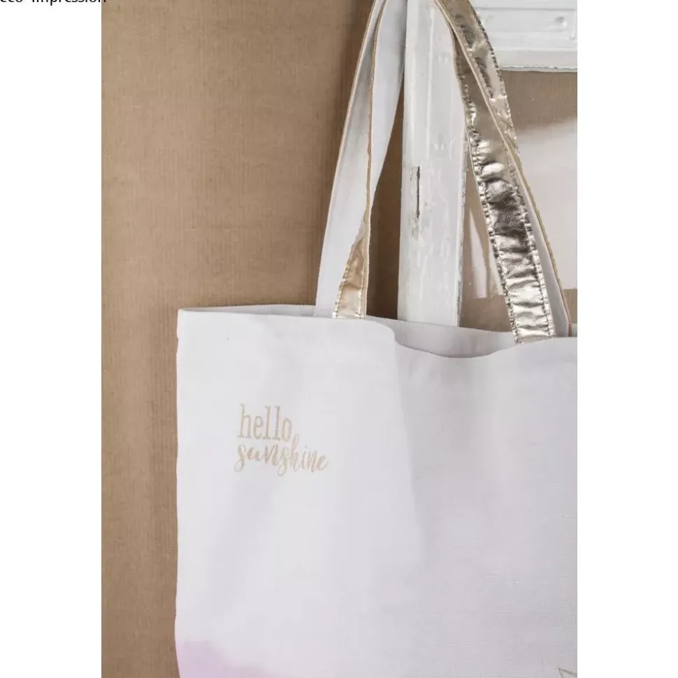 Tote bag shopper fashion blanco y dorado